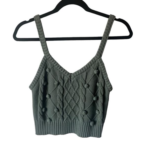Forever 21 Tops - Green crochet pom pom crop tank top size large